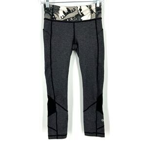 Lululemon Pace Rival Crop Leggings Black White Stripe Size 4